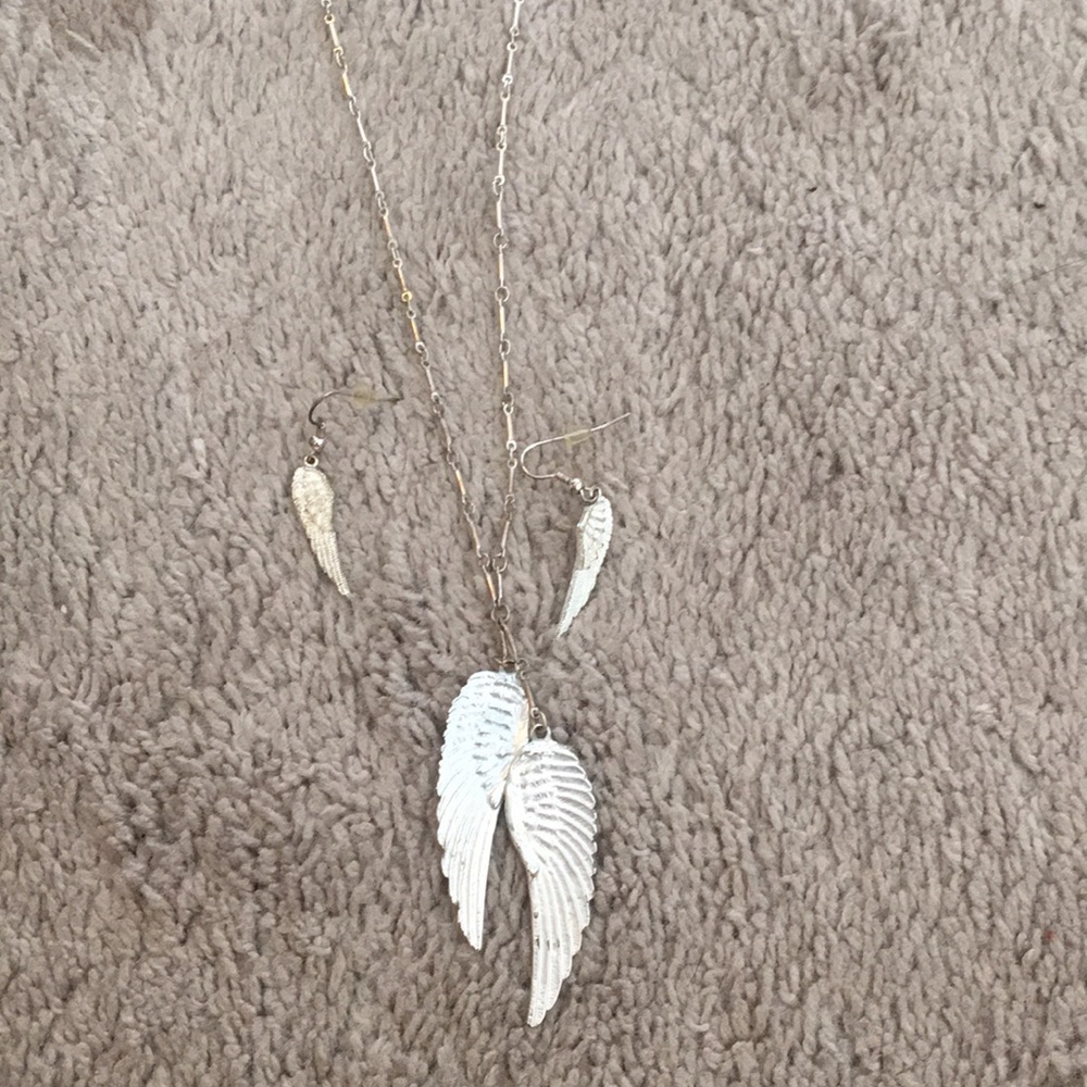 Never Worn Silver Angel Wing Necklace/Earring Set